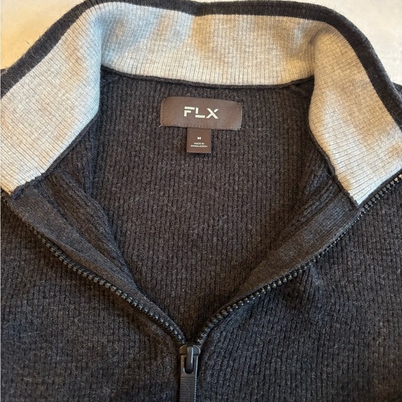 FLX Men's Sweater Black Quarter Zip-Up Turtleneck Pullover Dark Grey Size M - Picture 6 of 11